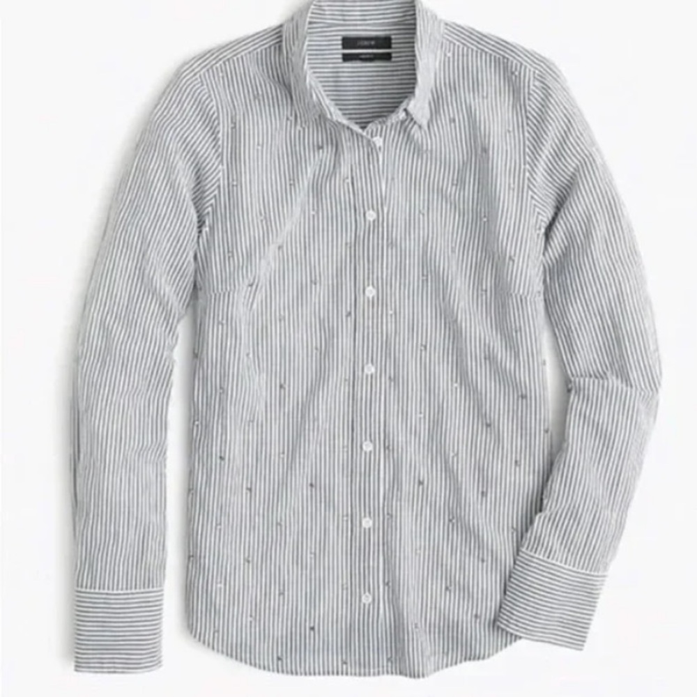 J. Crew Embellished Striped Perfect Cotton Button-Down Shirt Size Small - Picture 2 of 10